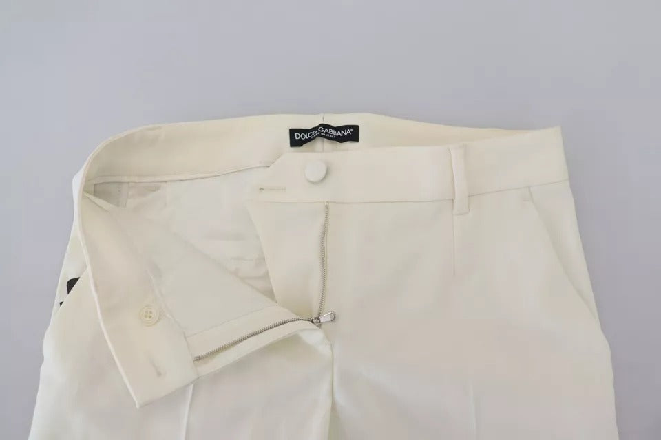 Dolce & Gabbana White High Waist Tapered Wool Women's Pants (Pre-Owned)