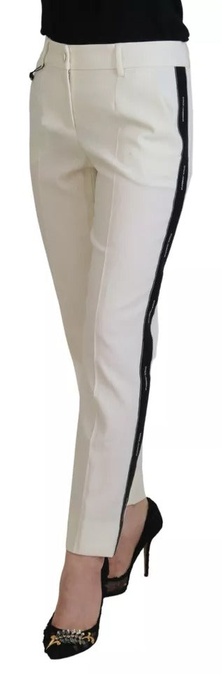 Dolce & Gabbana White High Waist Tapered Wool Women's Pants (Pre-Owned)