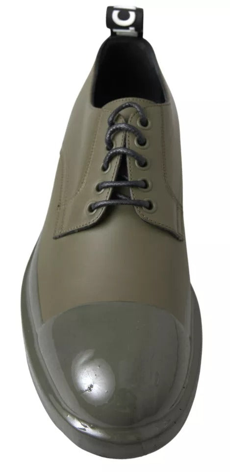 Dolce & Gabbana Green Leather Rubber Sole Dress Men's Shoes