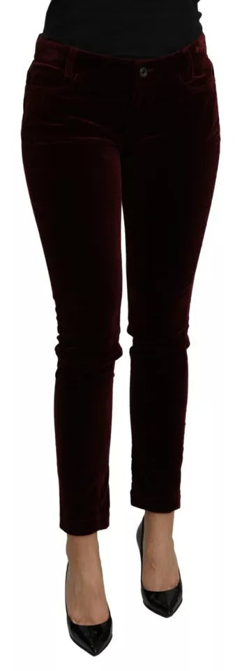 Dolce & Gabbana Bordeaux Velvet Stretch Slim Fit Women's Pants