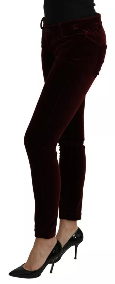 Dolce & Gabbana Bordeaux Velvet Stretch Slim Fit Women's Pants