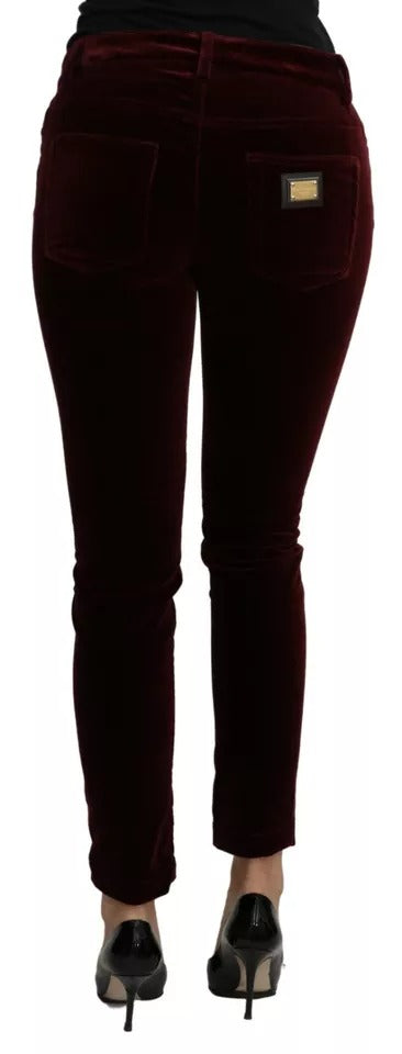 Dolce & Gabbana Bordeaux Velvet Stretch Slim Fit Women's Pants