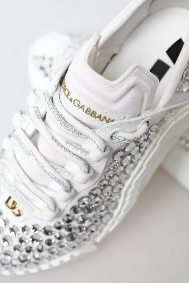 Dolce & Gabbana White NS1 Canvas Leather Embellished Sneakers Women's Shoes (Pre-Owned)