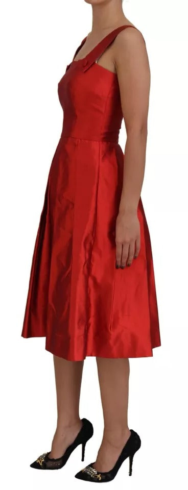 Dolce & Gabbana Red A-line Pleated Midi Satin Silk Women's Dress