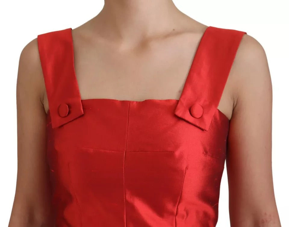 Dolce & Gabbana Red A-line Pleated Midi Satin Silk Women's Dress