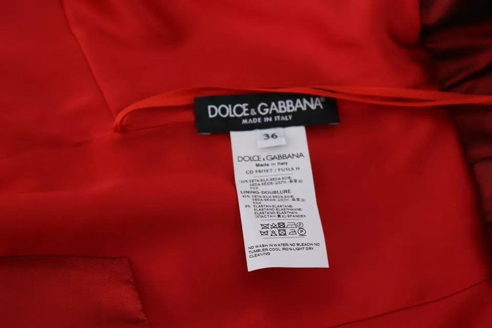 Dolce & Gabbana Red A-line Pleated Midi Satin Silk Women's Dress