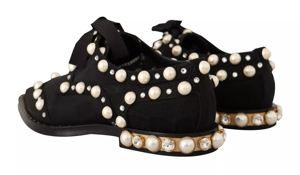 Dolce & Gabbana Black Lace Up Jewelled Formal Flats Women's Shoes (Pre-Owned)