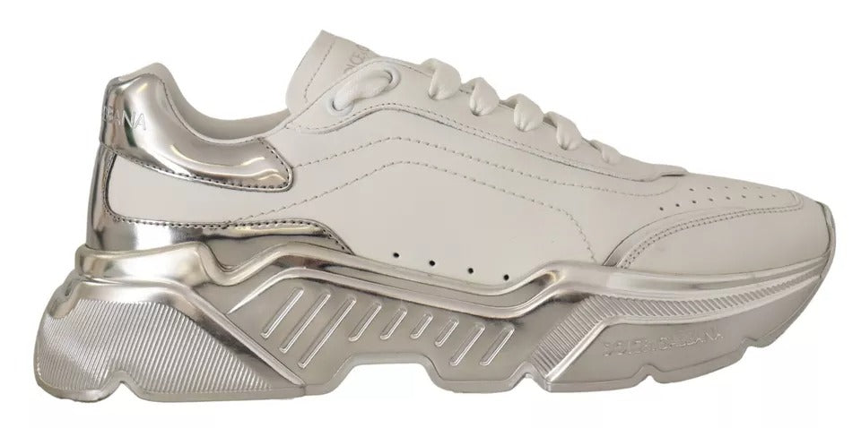 Dolce & Gabbana White Silver Leather Daymaster Sneakers Women's Shoes (Pre-Owned)