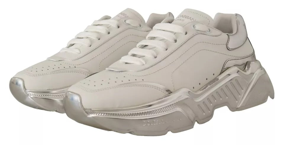 Dolce & Gabbana White Silver Leather Daymaster Sneakers Women's Shoes (Pre-Owned)