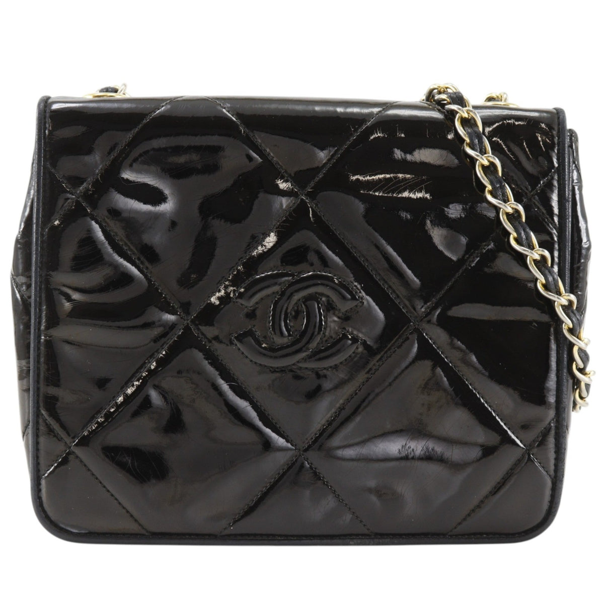 Chanel Flap Shoulder Leather Black Patent_Leather Shoulder Bag Bag (Pre-Owned)