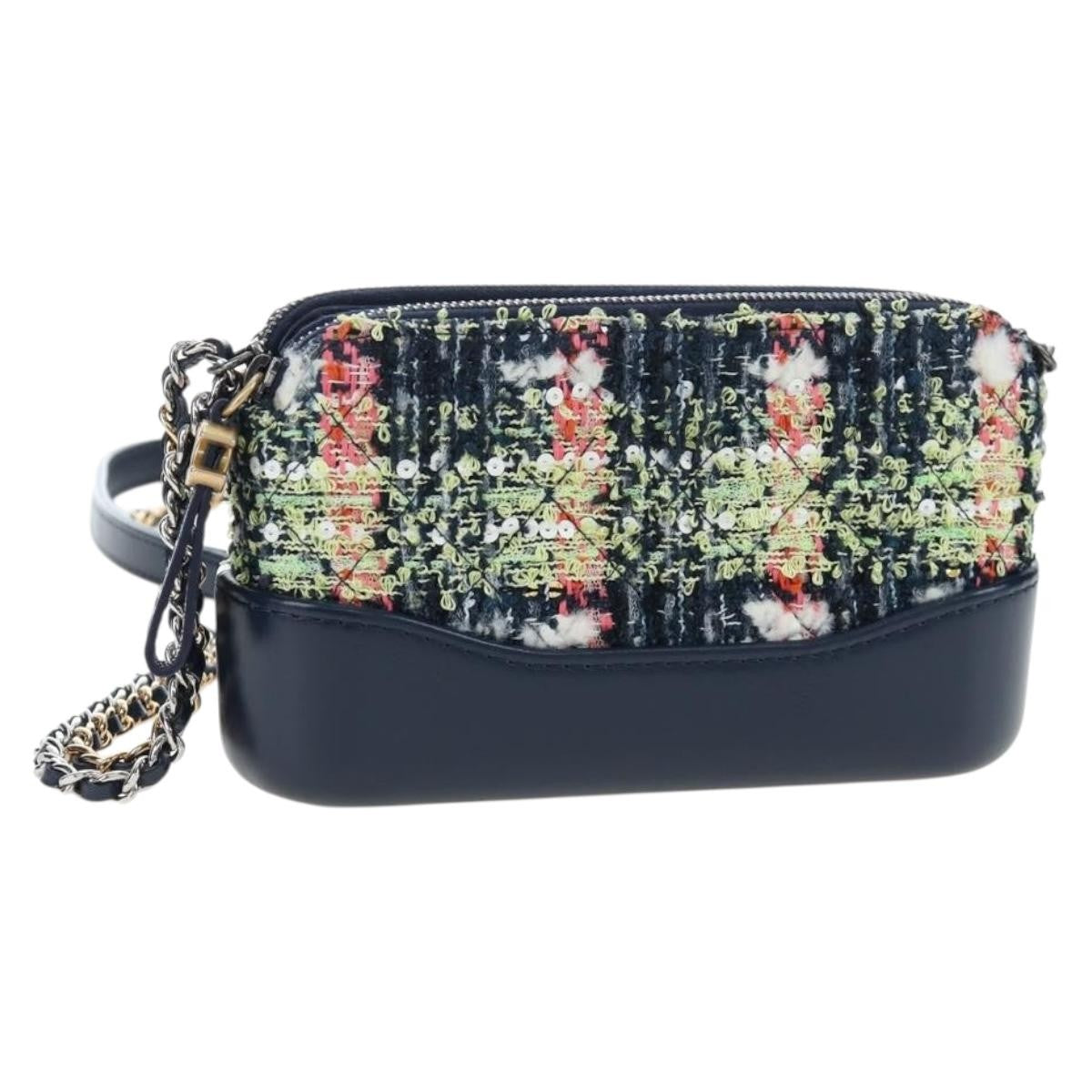 Chanel Gabrielle Tweed Navy Tweed Clutche & Pouche Bag (Pre-Owned)
