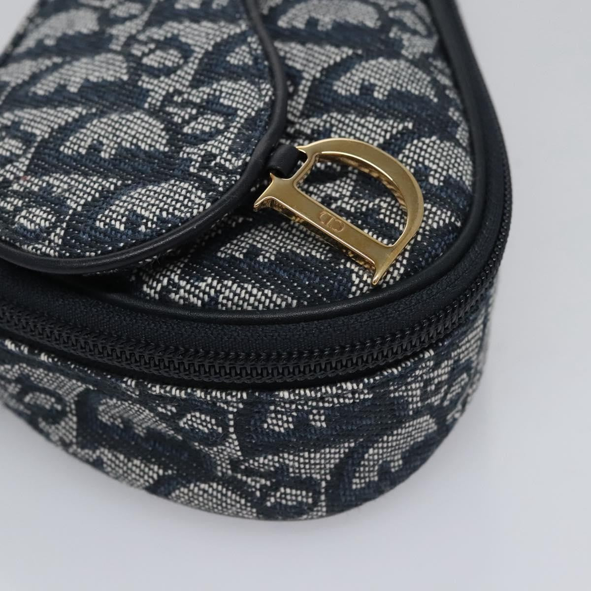 Christian Dior Vintage Saddle Coin Purse Diorissimo Canvas Navy Canvas Bag (Pre-Owned)