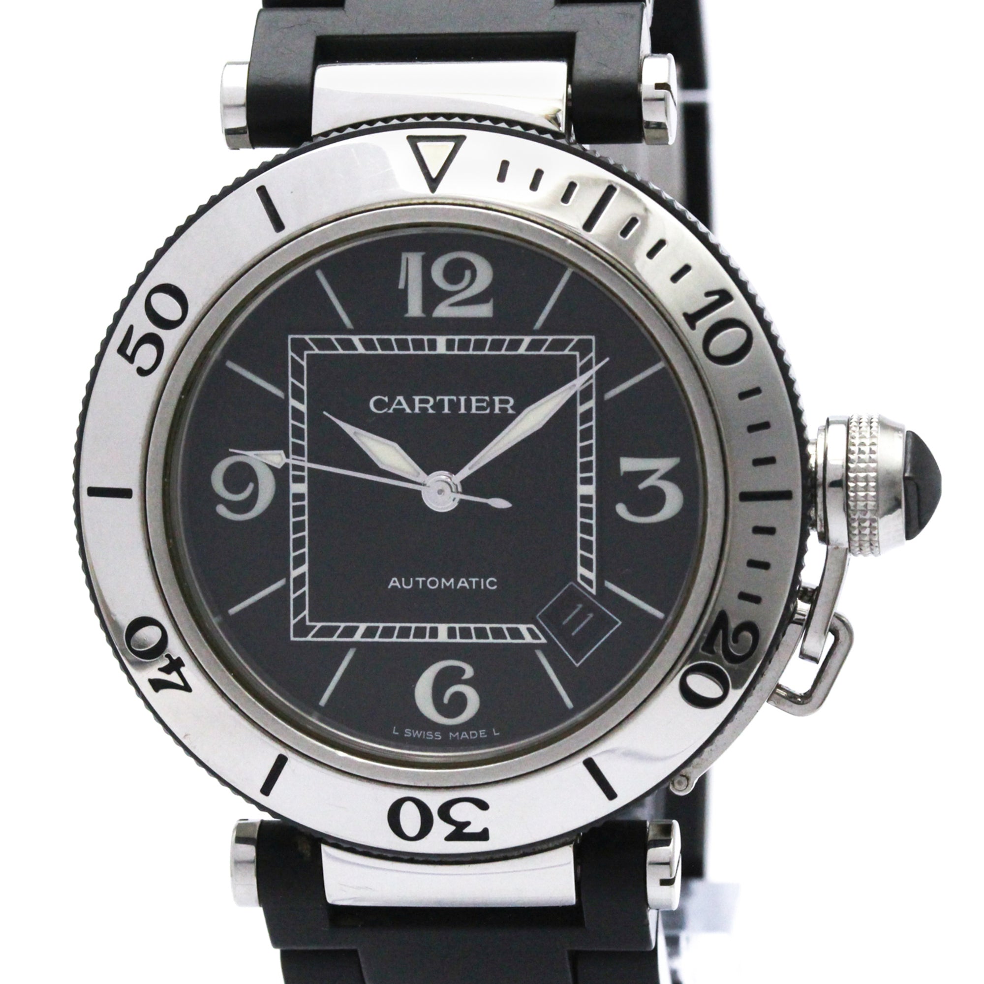 Cartier Pasha Seatimer Automatic Stainless Steel And Rubber Watch (Pre-Owned)