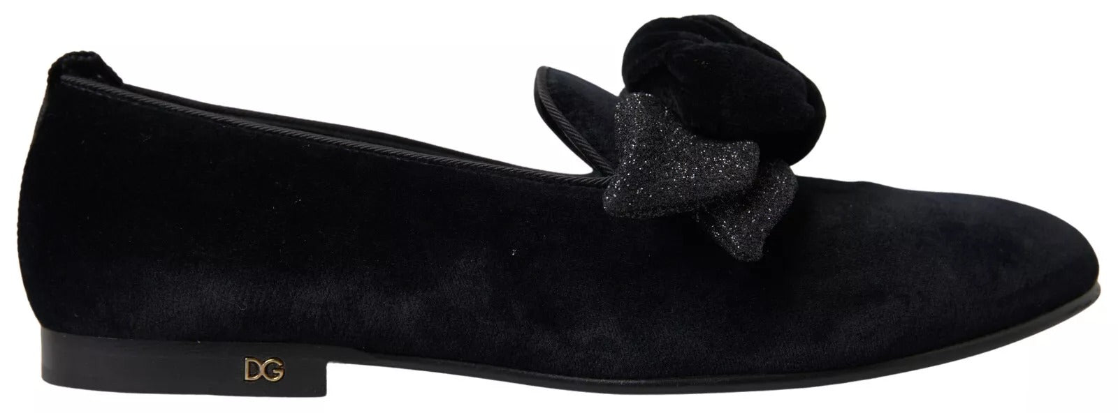 Dolce & Gabbana Black Velvet Flats Bow Young Queen Women's Shoes (Pre-Owned)