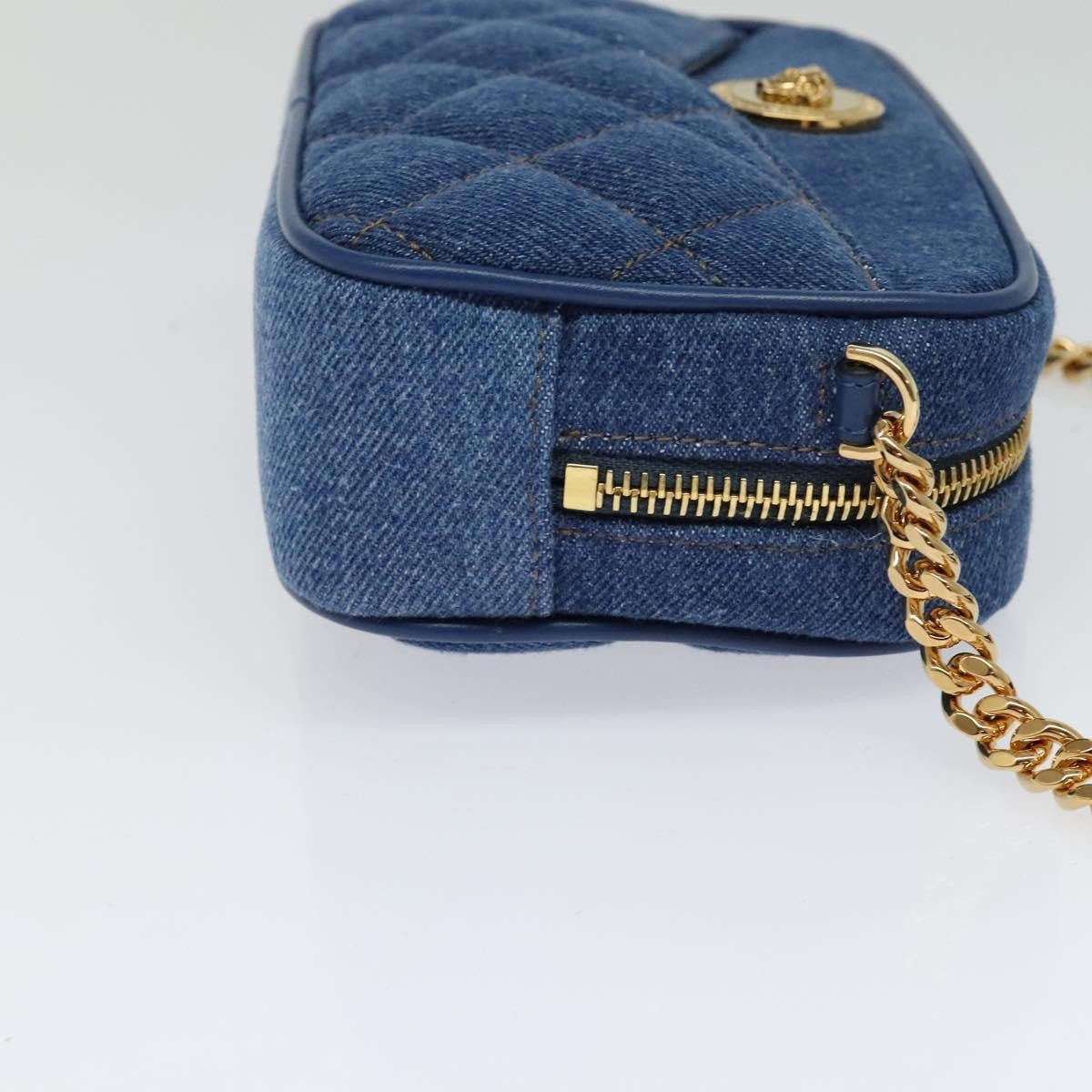 Versace Medusa Icon Front Slip Pocket Camera Quilted Denim Blue Canvas Shoulder Bag Bag (Pre-Owned)