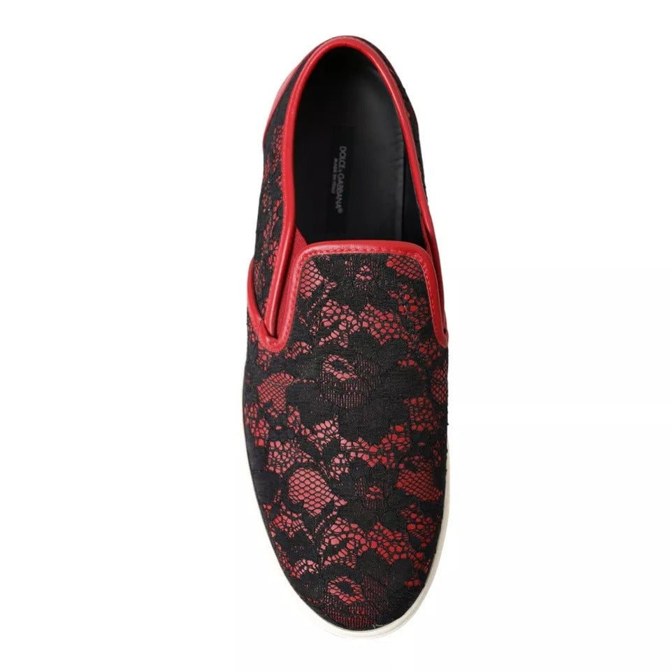 Dolce & Gabbana Black Red Lace Slip On Low Top Sneakers Women's Shoes (Pre-Owned)