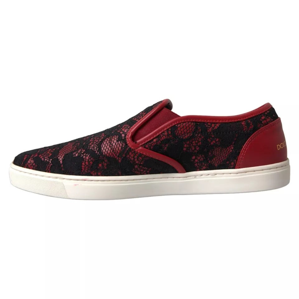 Dolce & Gabbana Black Red Lace Slip On Low Top Sneakers Women's Shoes (Pre-Owned)