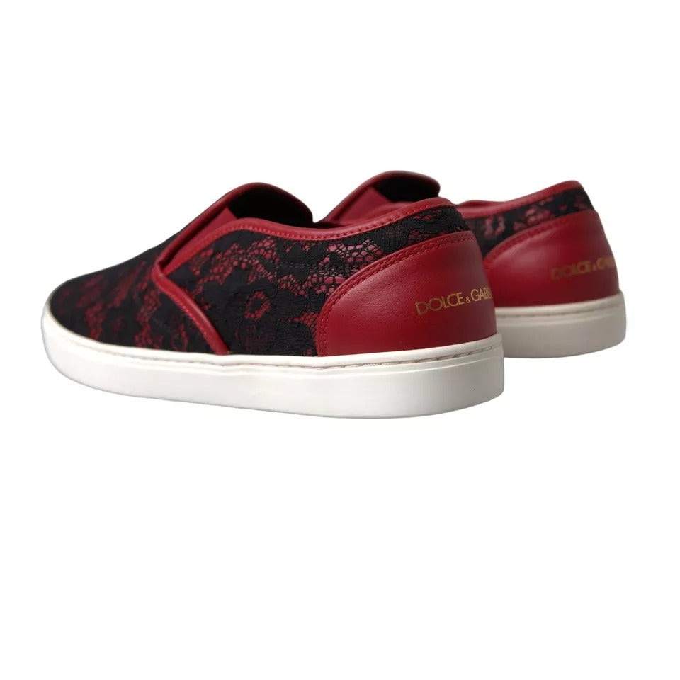 Dolce & Gabbana Black Red Lace Slip On Low Top Sneakers Women's Shoes (Pre-Owned)