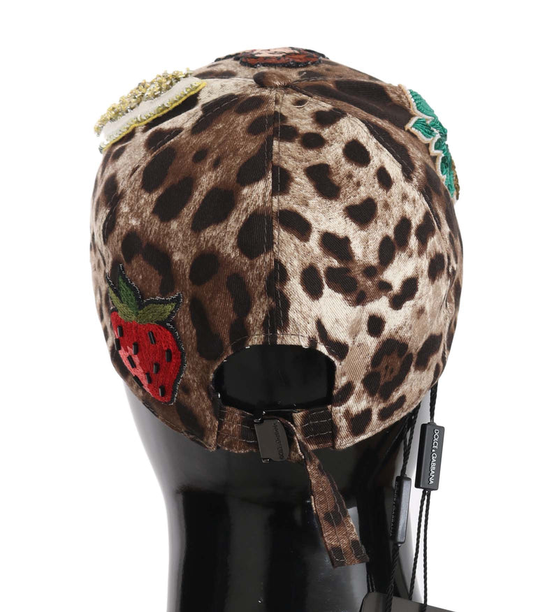Dolce & Gabbana Brown Leopard Sequin Sicily Applique Baseball Women's Hat