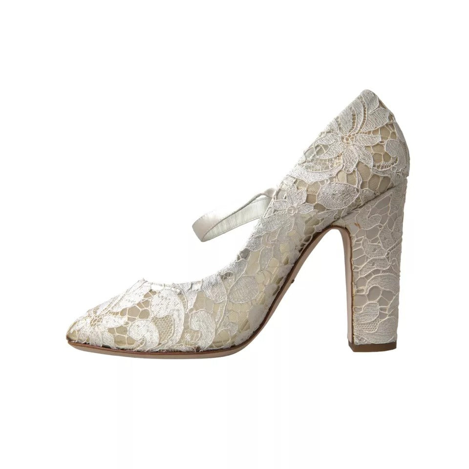 Dolce & Gabbana White Lace Crystals Heels Sandals Women's Shoes (Pre-Owned)