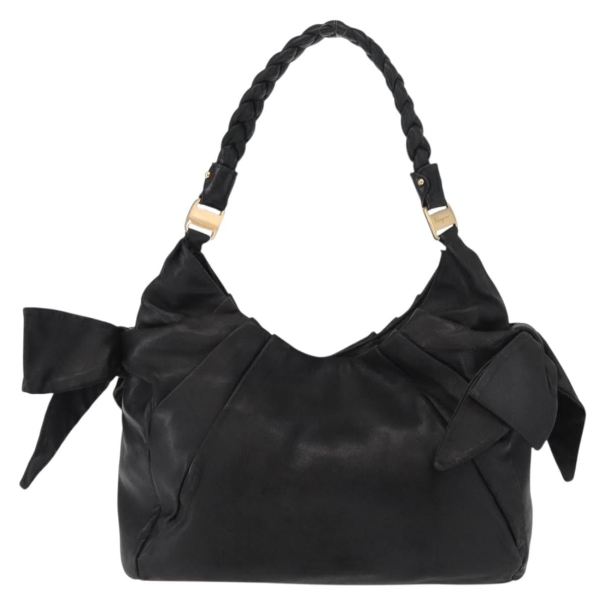 Salvatore Ferragamo Vintage Leather Black Leather Tote Bag Bag (Pre-Owned)