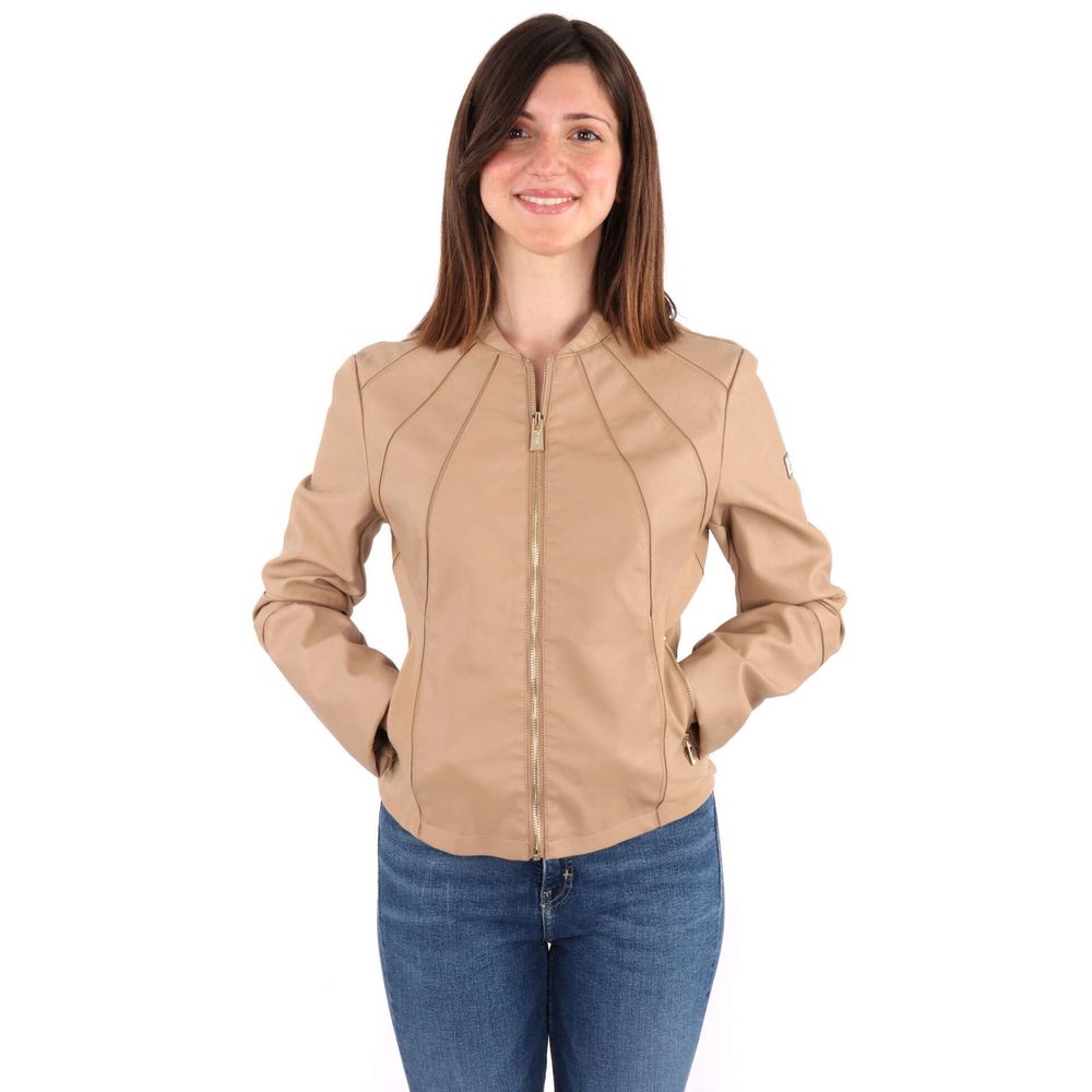 Yes Zee Beige Polyethylene Jackets & Women's Coat