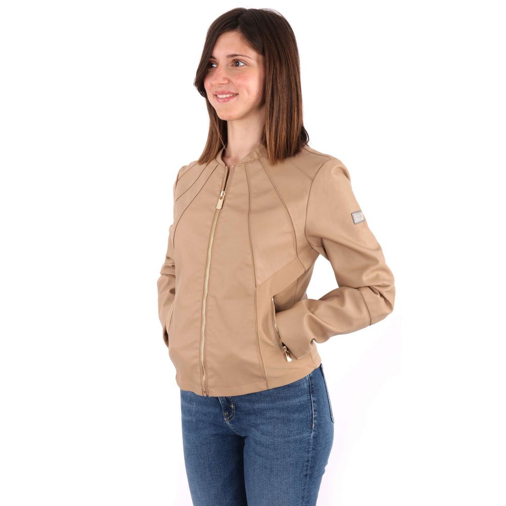 Yes Zee Beige Polyethylene Jackets & Women's Coat