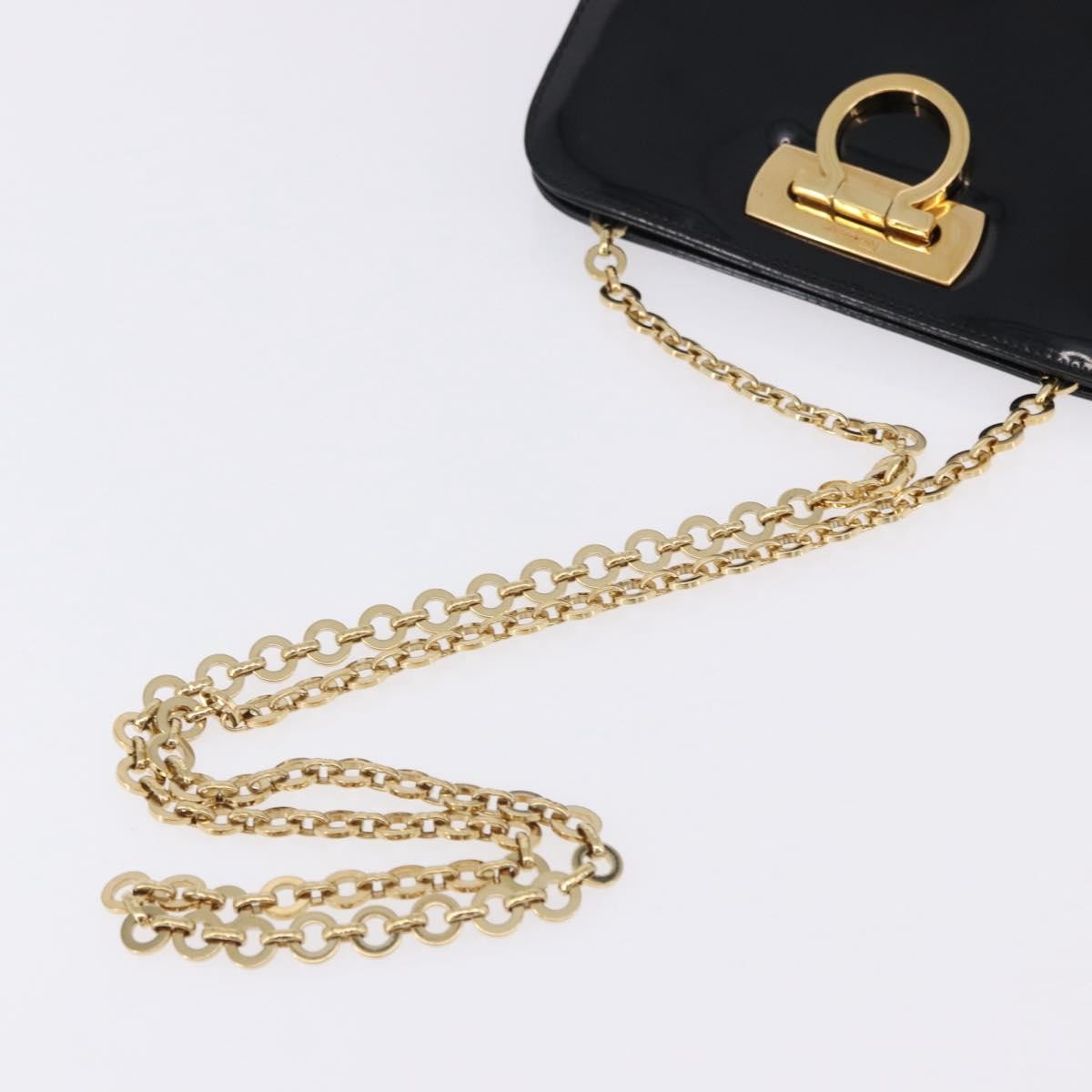 Salvatore Ferragamo Vintage Gancini Chain Patent Leather Black Patent_Leather Shoulder Bag Bag (Pre-Owned)