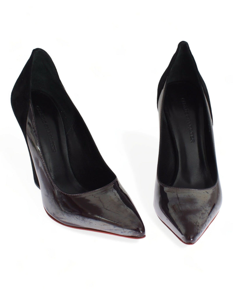 Cédric Charlier Gray Black Leather Suede Heels Pumps Women's Shoes