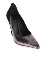 Cédric Charlier Gray Black Leather Suede Heels Pumps Women's Shoes