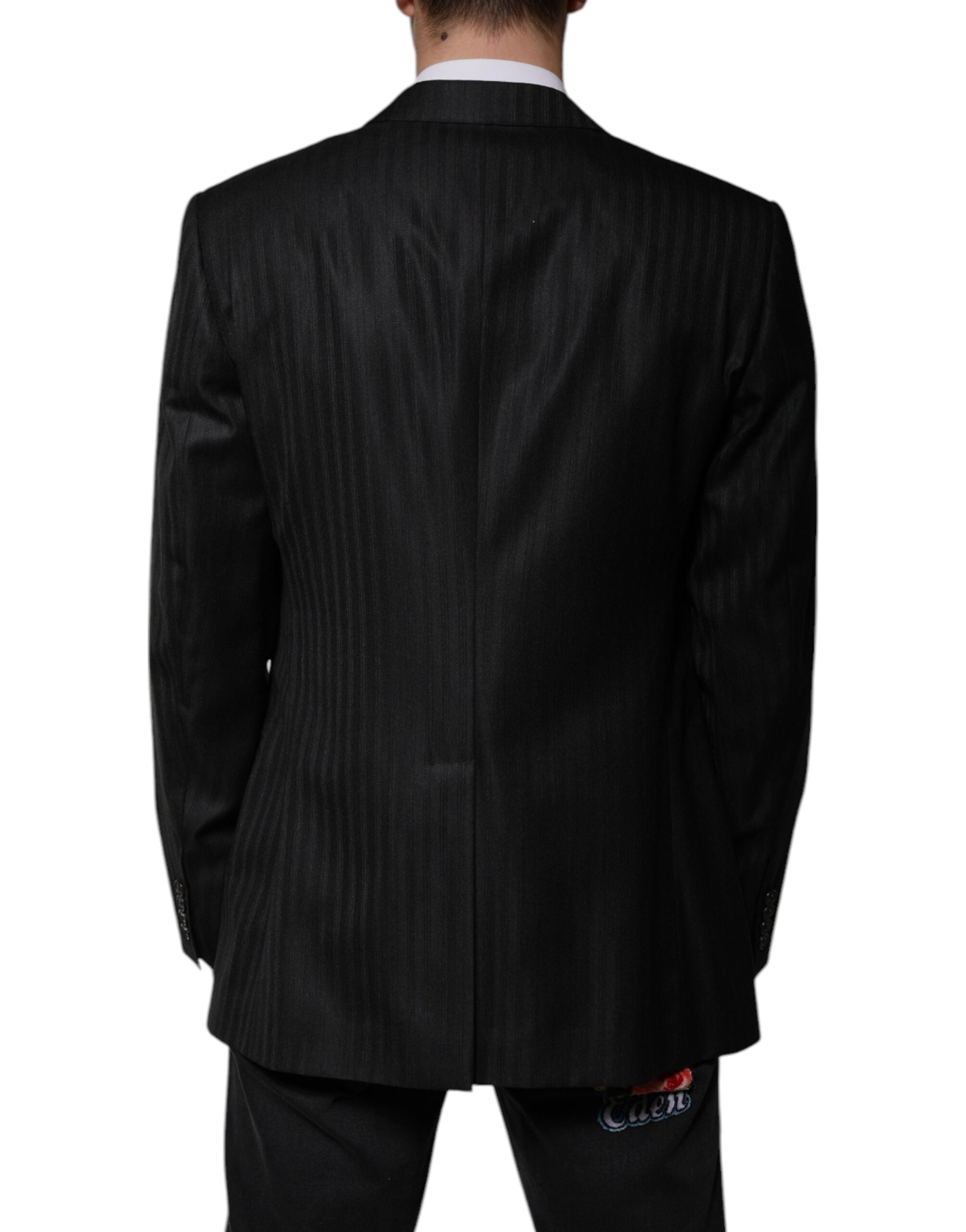 Dolce & Gabbana Black Stripe Wool Single Breasted Men's Blazer