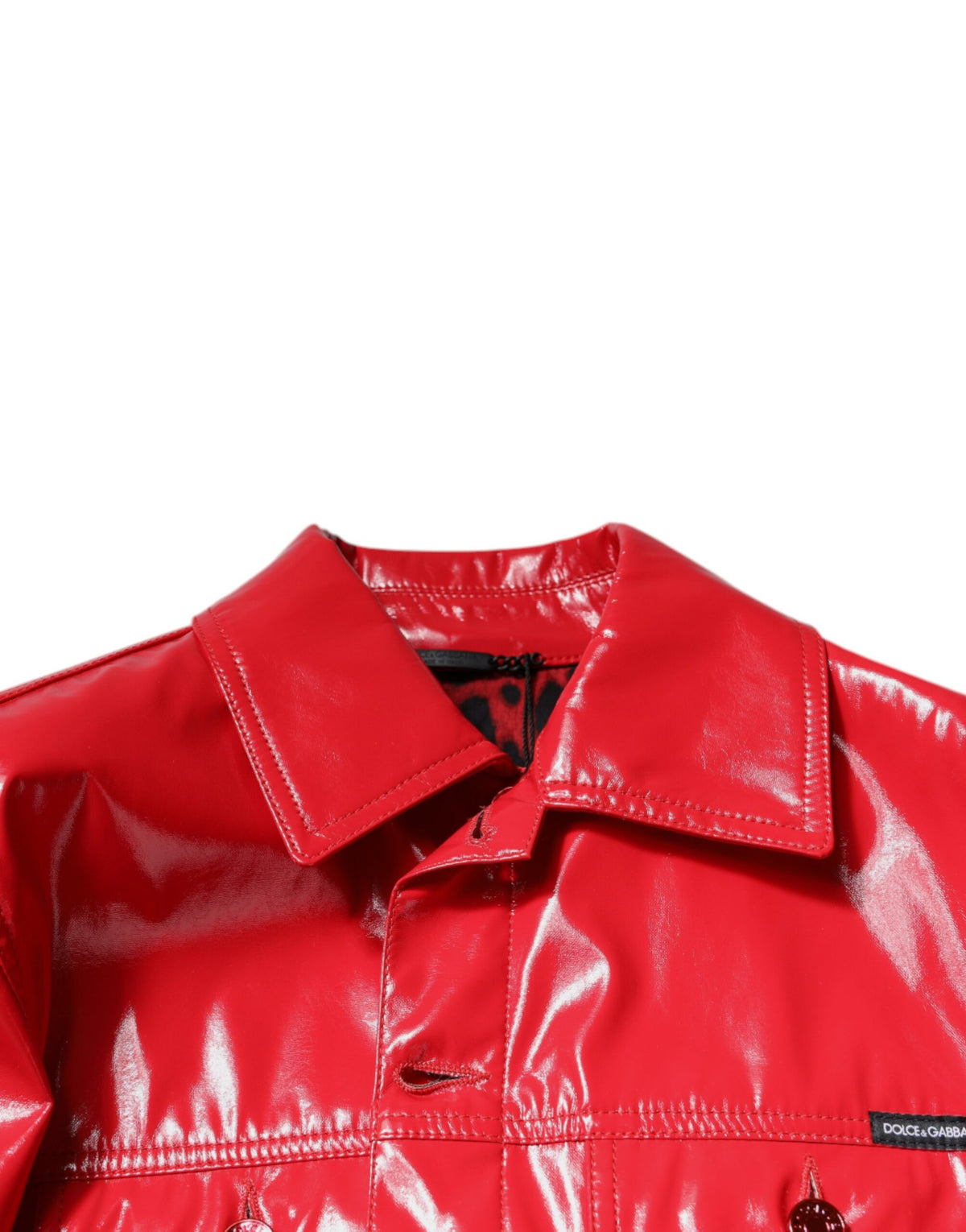 Dolce & Gabbana Red Polyester Button Down Collared Men's Jacket