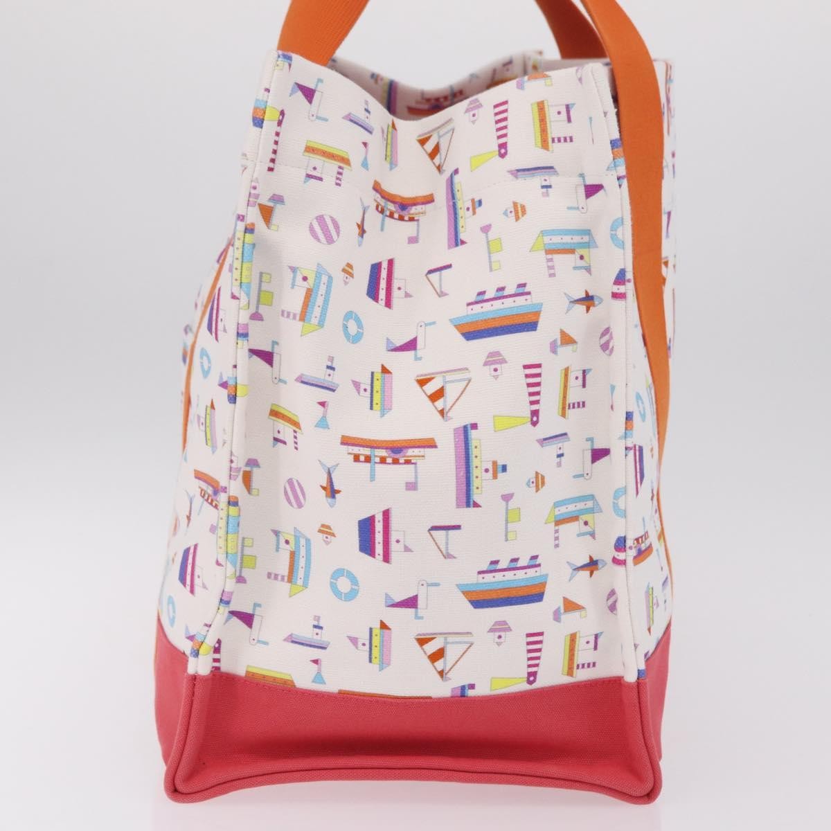 Hermes Beach Printed Toile White Canvas Tote Bag Bag (Pre-Owned)