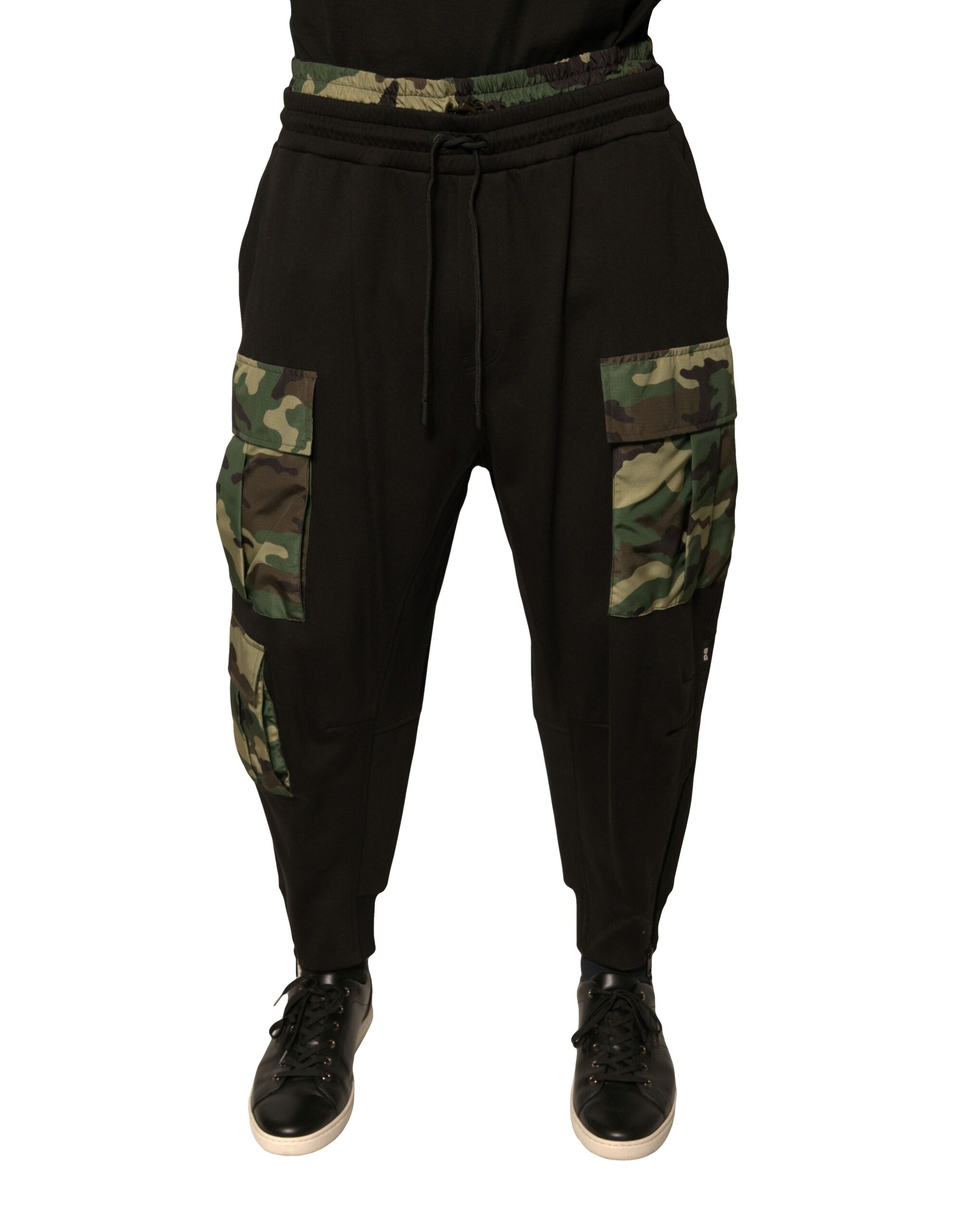 Dolce & Gabbana Black Camouflage Cotton Jogger Cargo Men's Pants