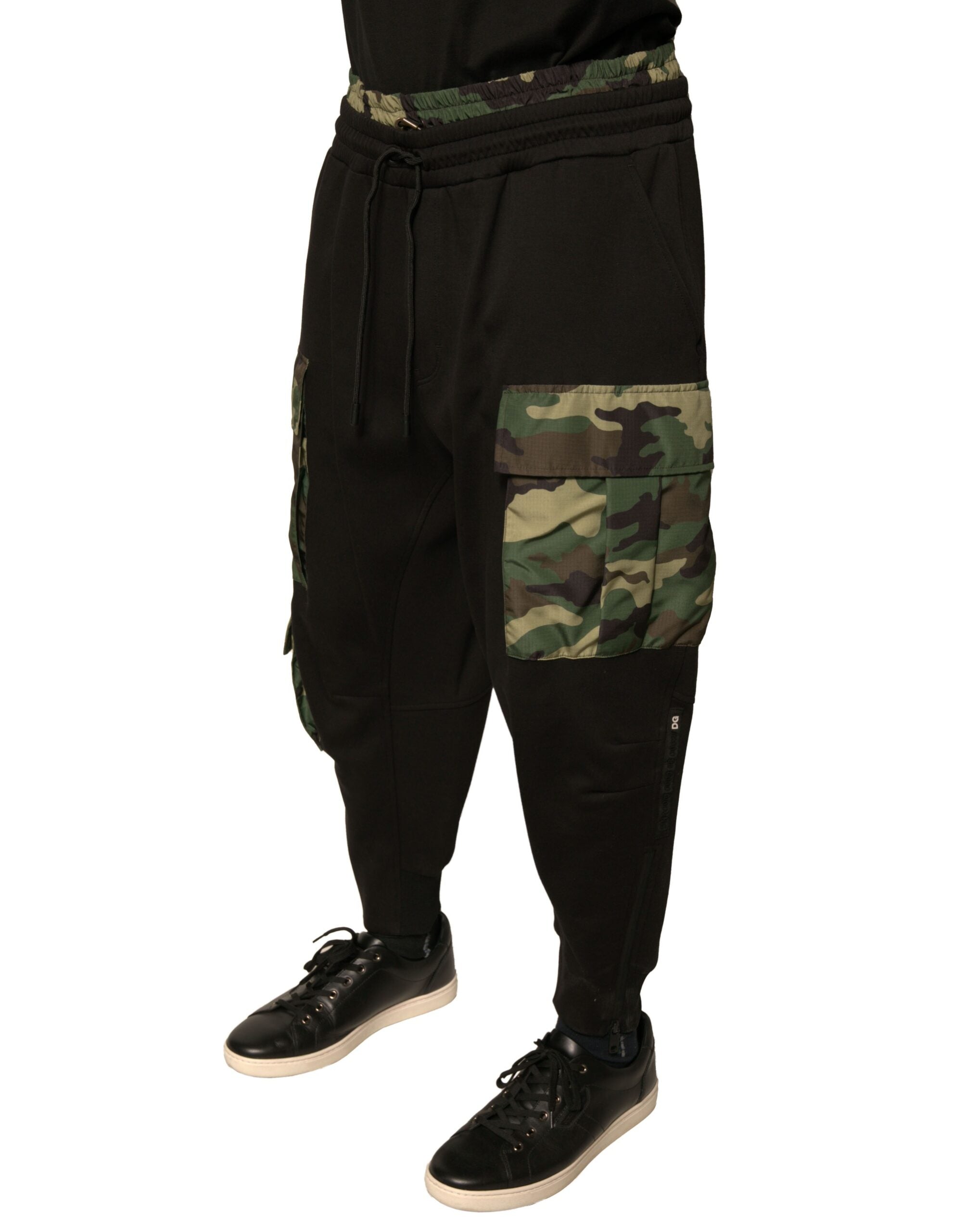 Dolce & Gabbana Black Camouflage Cotton Jogger Cargo Men's Pants
