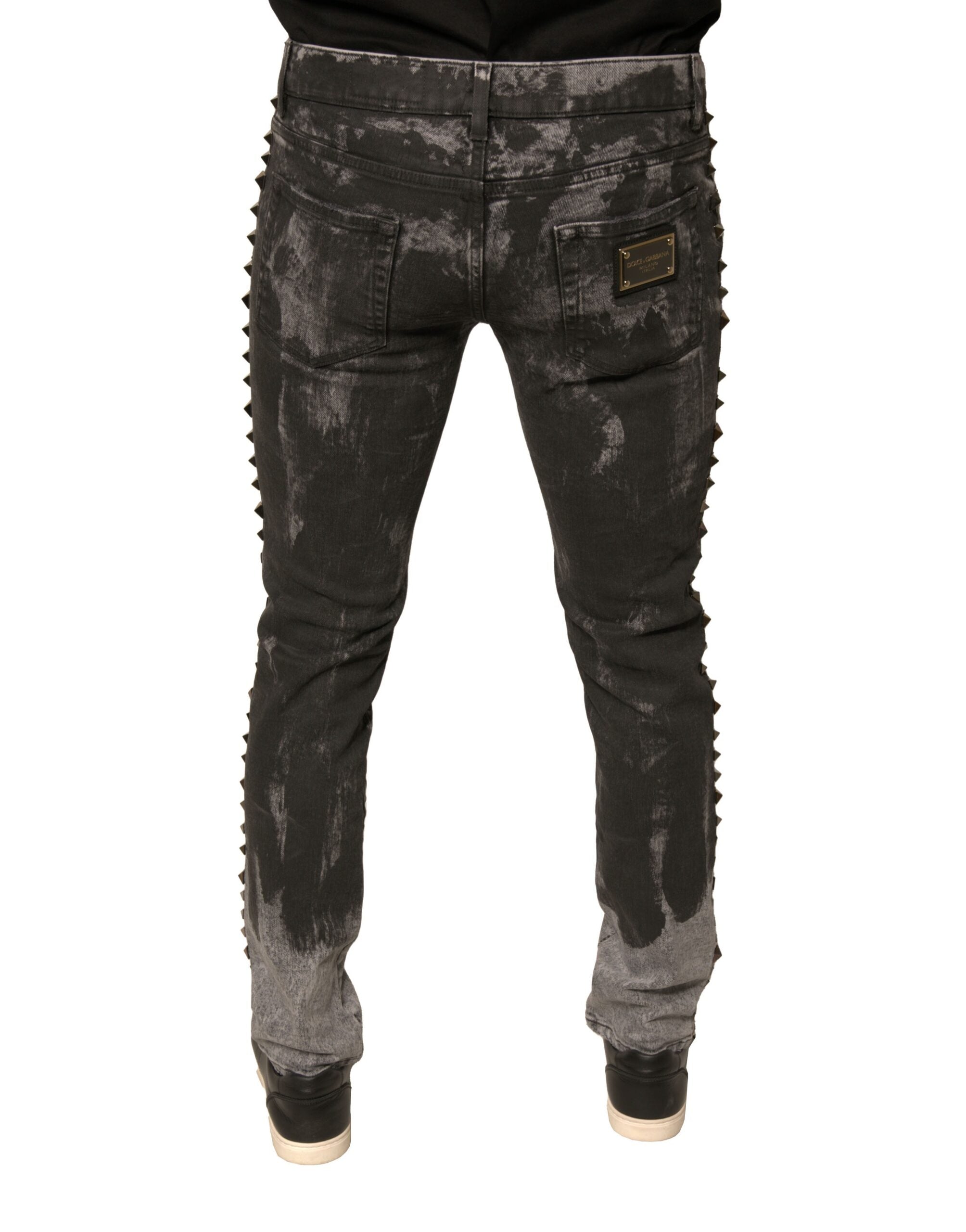 Dolce & Gabbana Gray Embellished Cotton Skinny Denim Men's Jeans (Pre-Owned)
