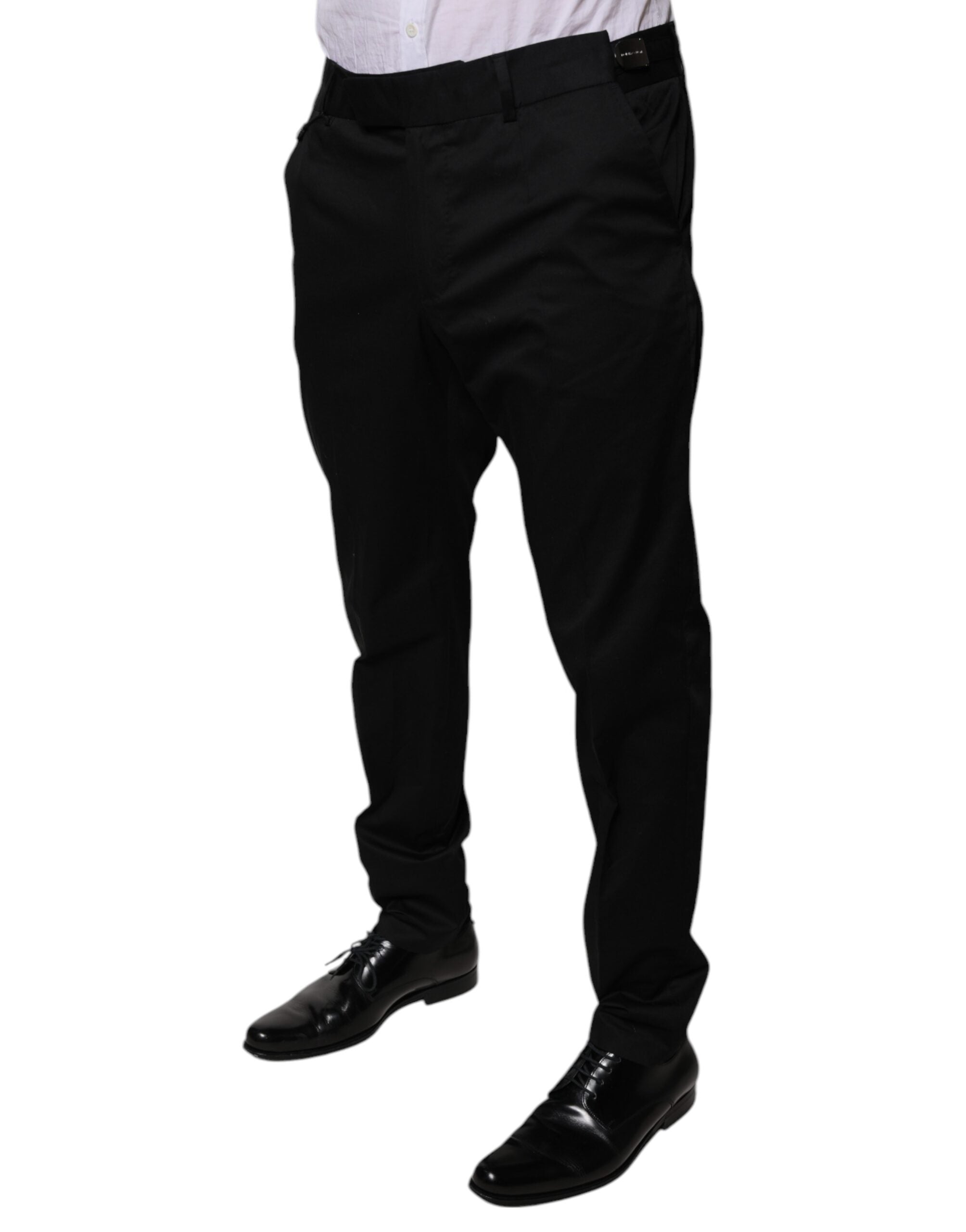 black dress pants mens tapered Dolce & Gabbana Black Cotton Tapered Formal Dress Pants