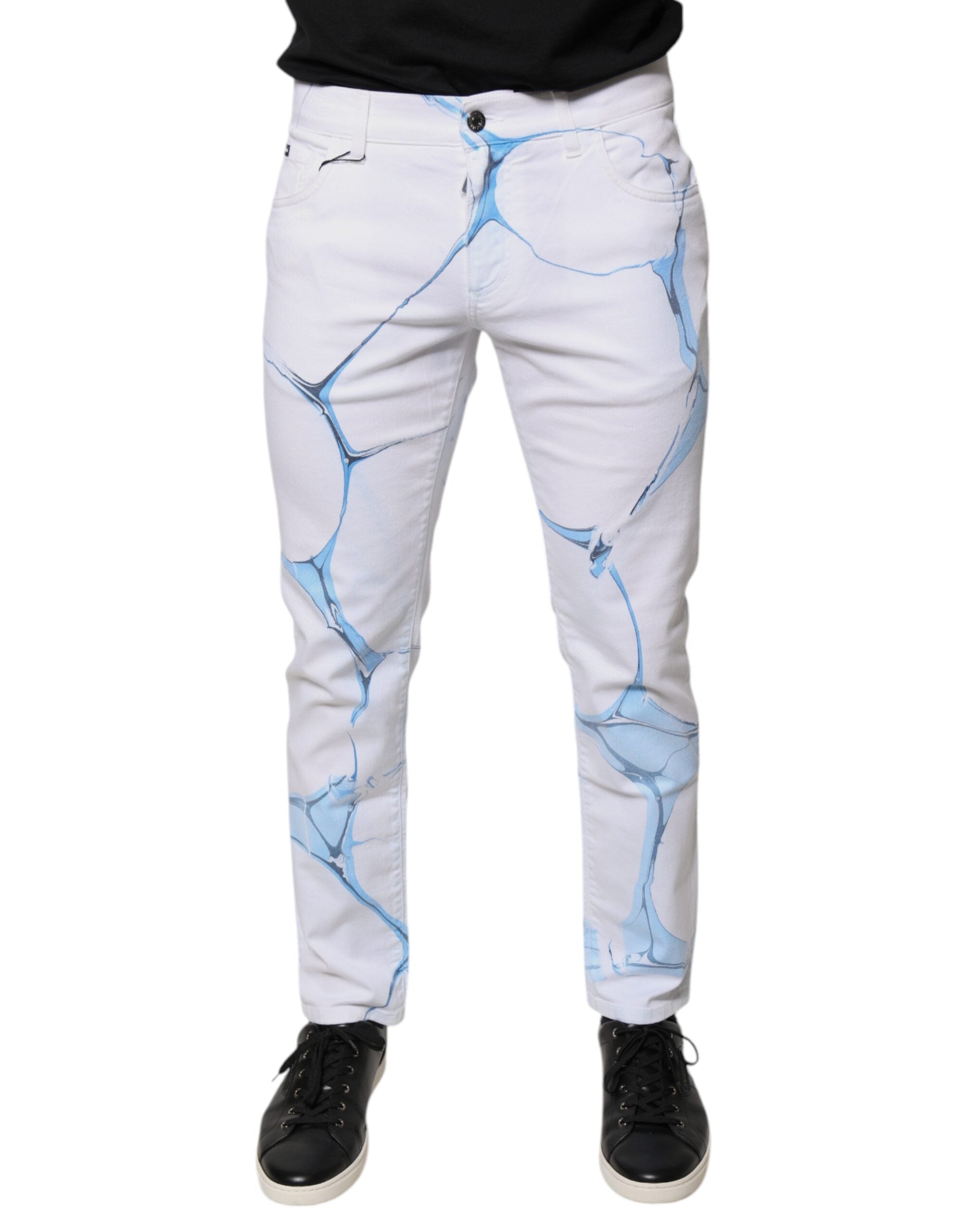 Dolce & Gabbana White Blue Cotton Stretch Skinny Denim Men's Jeans (Pre-Owned)