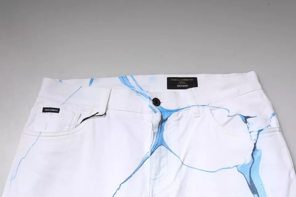 Dolce & Gabbana White Blue Cotton Stretch Skinny Denim Men's Jeans (Pre-Owned)