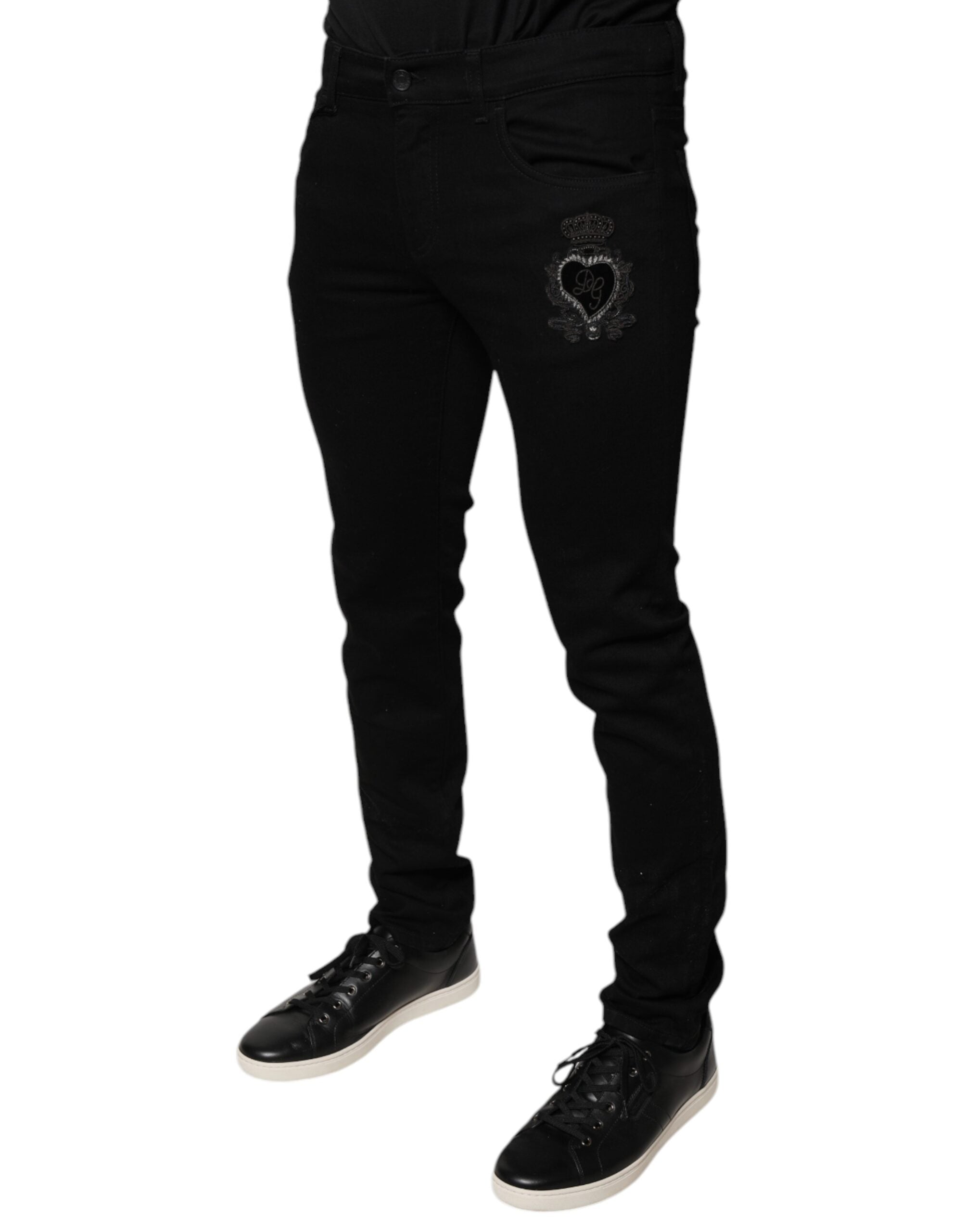 Dolce & Gabbana Black DG Crown Logo Cotton Skinny Denim Men's Jeans