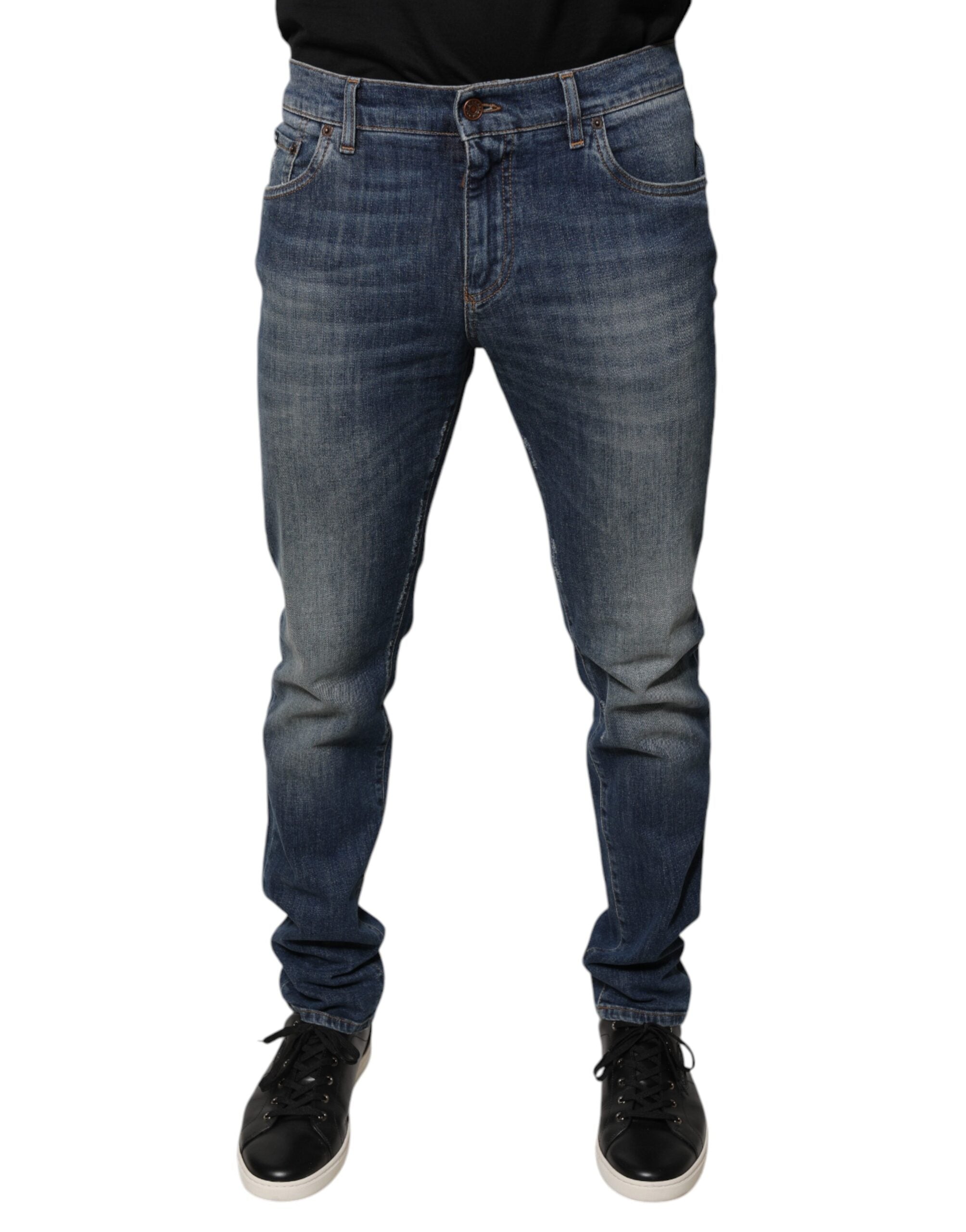 Dolce & Gabbana Blue DG Crown Logo Cotton Skinny Denim Men's Jeans (Pre-Owned)