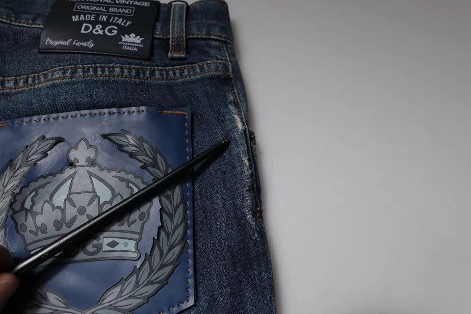Dolce & Gabbana Blue DG Crown Logo Cotton Skinny Denim Men's Jeans (Pre-Owned)
