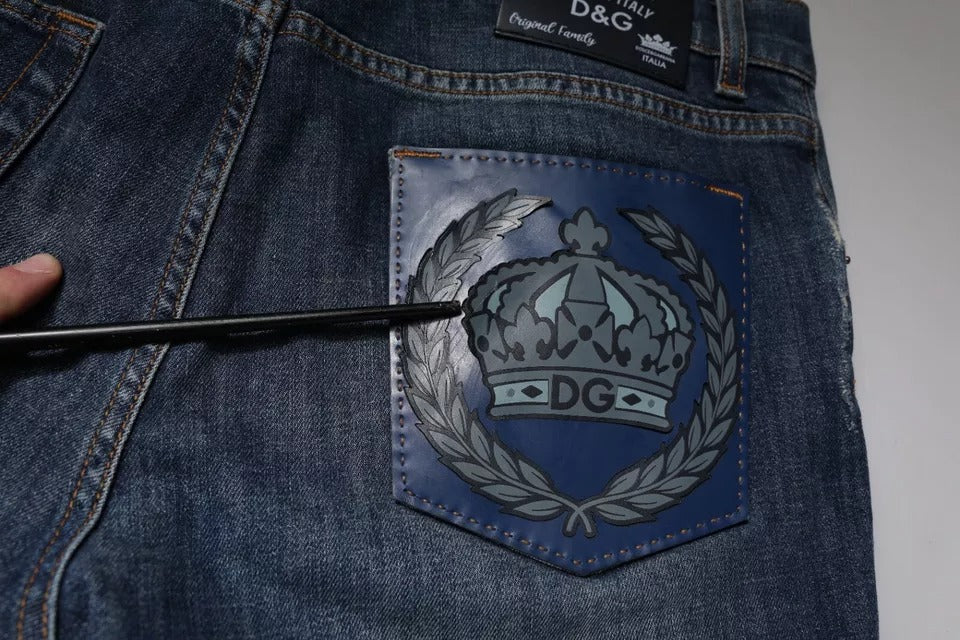 Dolce & Gabbana Blue DG Crown Logo Cotton Skinny Denim Men's Jeans (Pre-Owned)