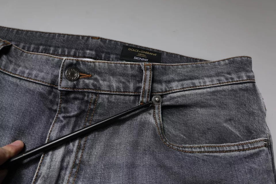 Dolce & Gabbana Gray Logo Cotton Stretch Skinny Denim Men's Jeans (Pre-Owned)
