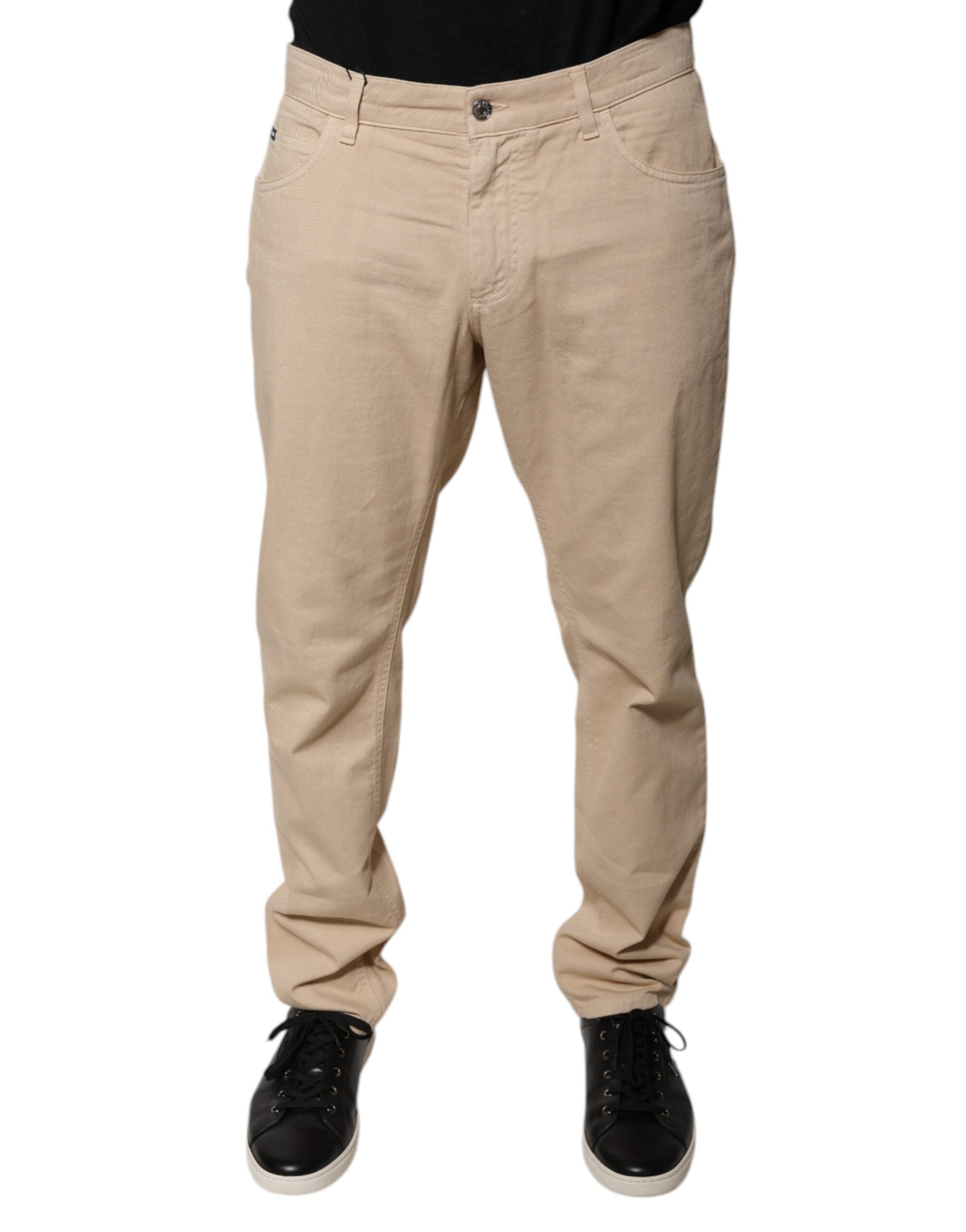 Dolce & Gabbana Beige Cotton Mid Waist Skinny Denim Men's Jeans