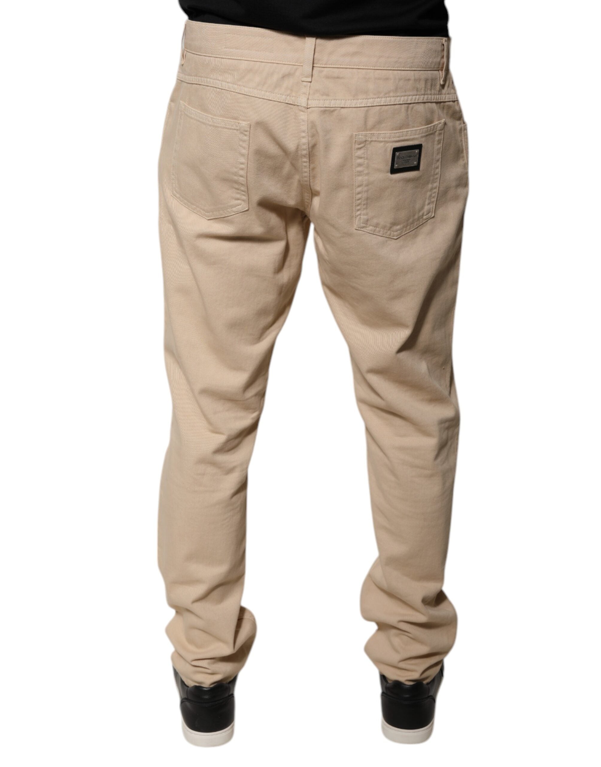 Dolce & Gabbana Beige Cotton Mid Waist Skinny Denim Men's Jeans