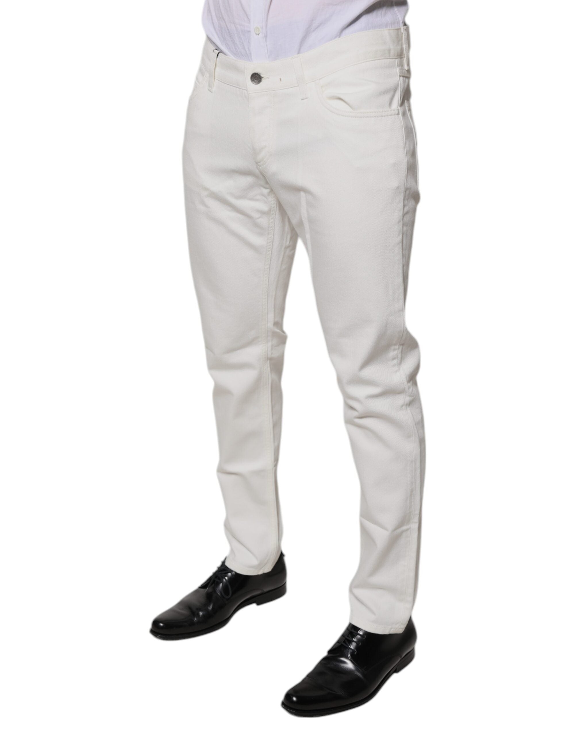 Dolce & Gabbana White Cotton Skinny Denim Men's Jeans (Pre-Owned)