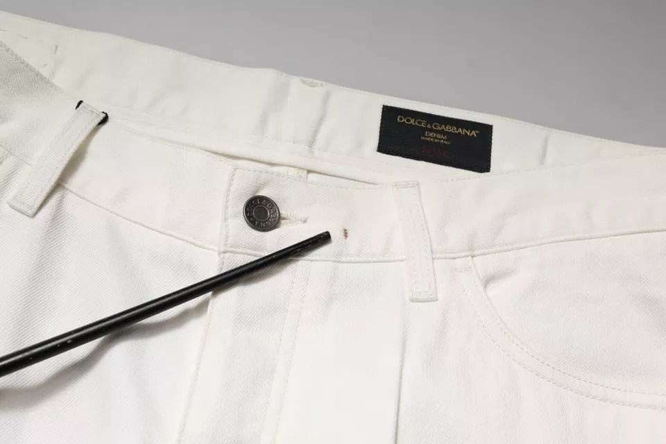 Dolce & Gabbana White Cotton Skinny Denim Men's Jeans (Pre-Owned)