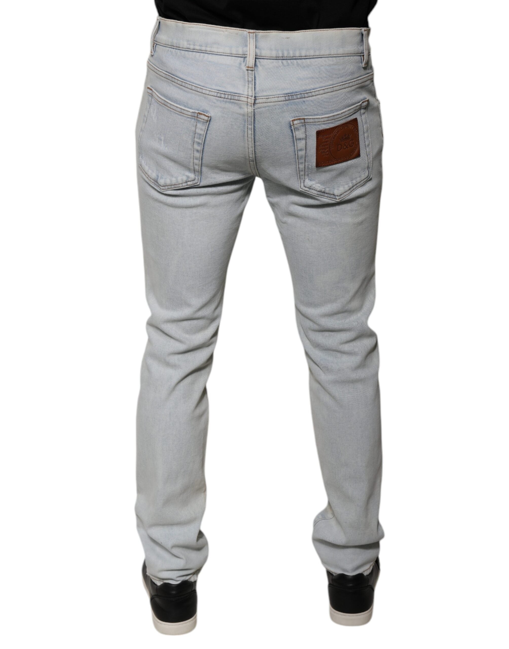 Dolce & Gabbana Light Blue Cotton Blend Tattered Skinny Denim Men's Jeans