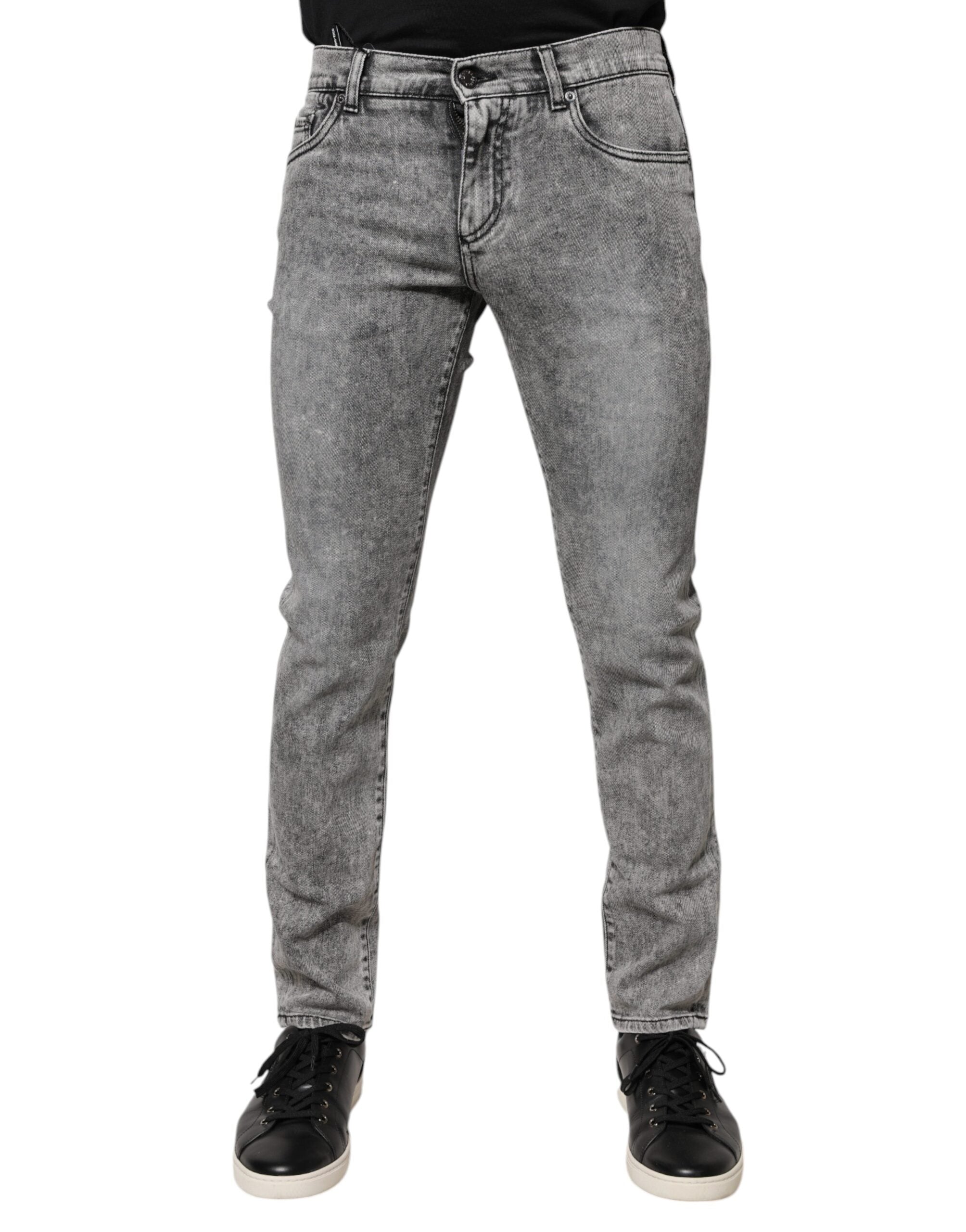 Dolce & Gabbana Gray Logo Plaque Cotton Slim Fit Denim Men's Jeans